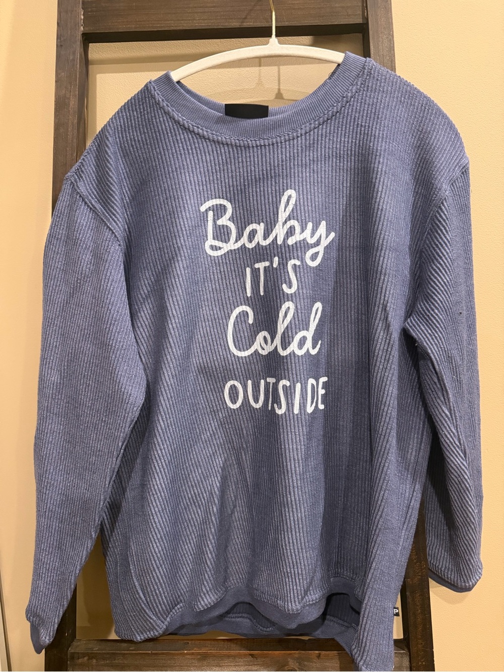 Baby It's Cold Outside Blue Ribbed Crewneck Sweatshirt